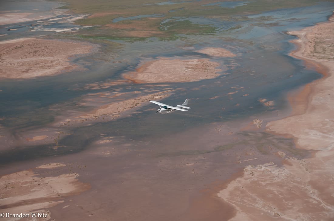 A LightHawk volunteer pilot flying over the Colorado River Delta (photo courtesy of Brandon White/Blue Cloud Spatial/LightHawk).