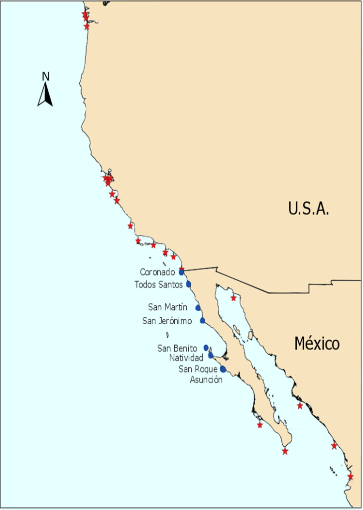 Brown Pelican banding and observation sites (photo courtesy of J. A. Soriano and GECI.
