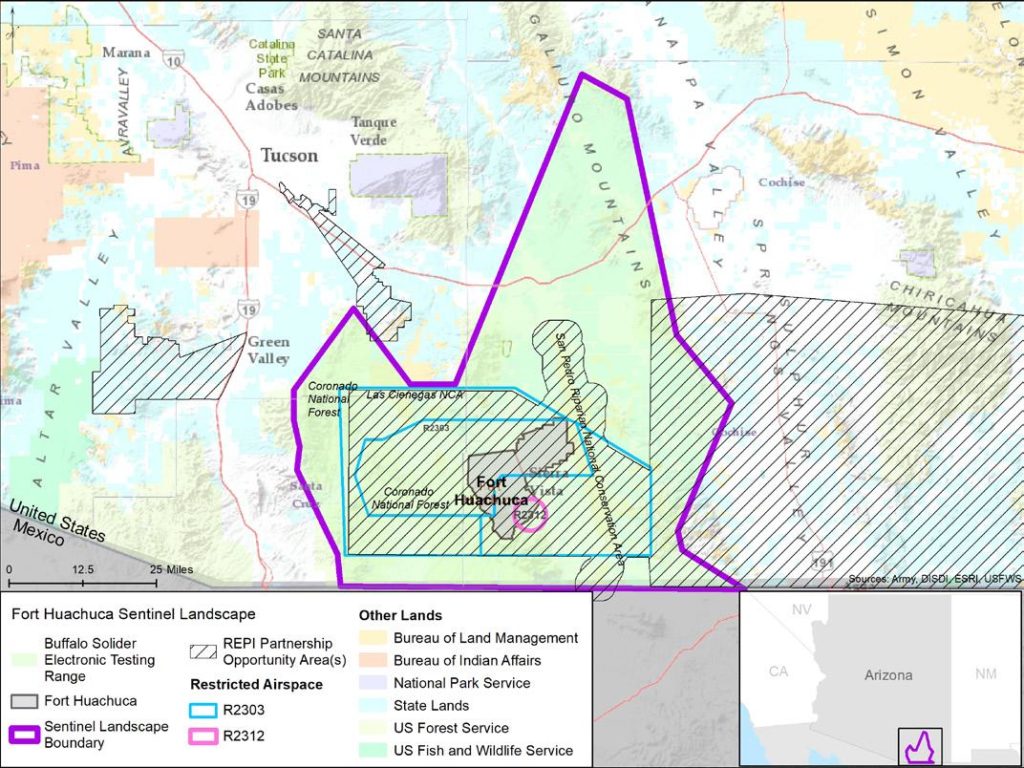 Fort Huachuca Sentinel Landscape Boundary map (repimap.org).