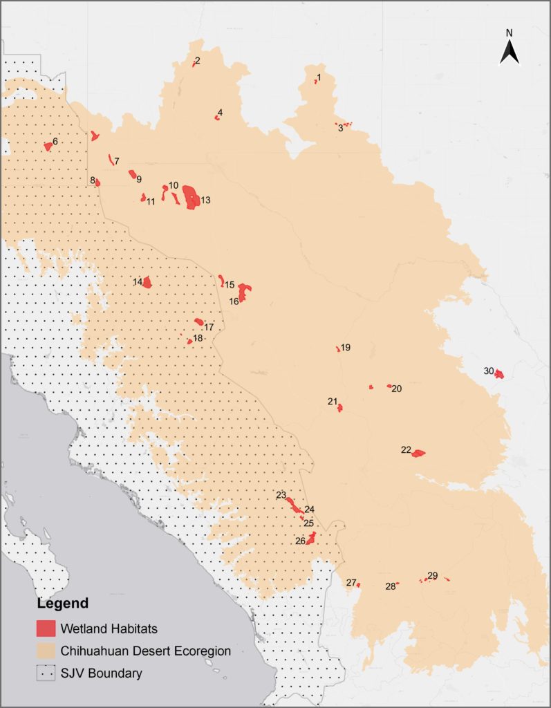Map of wetland habitats in Chihuahuan desert
