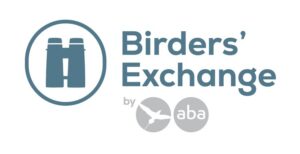 Logo: Binoculares en un círculo con las palabras Birders' Exchange.